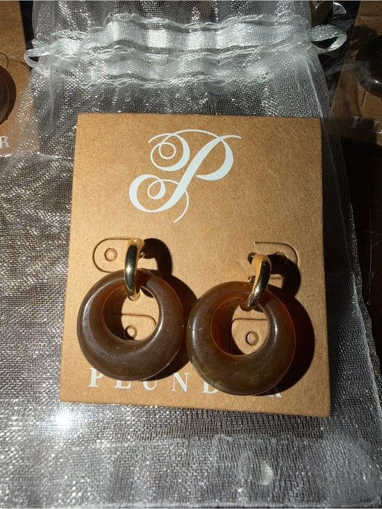 Plunder Jewelry - Plunder Gold-Trim Amber Brown Hoop Drop Earrings